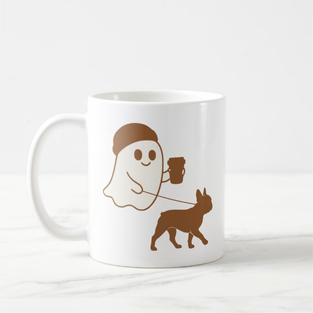 Cute Ghost Walking Frenchie Kaffemugg (Vänster)