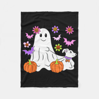 Cute Ghost Walking Hund Blommigt Pumpkin Djurälska Fleecefilt