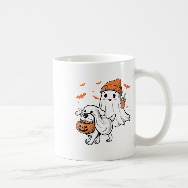 Cute Ghost Walking Hund Coquette Bow Halloween Hun Kaffemugg (Höger)