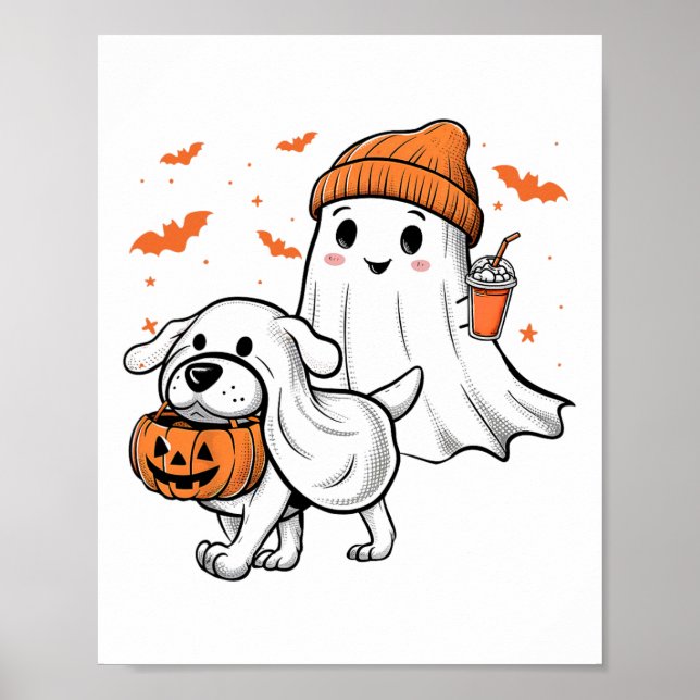 Cute Ghost Walking Hund Coquette Bow Halloween Hun Poster (Framsidan)