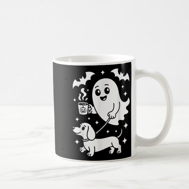 Cute Ghost Walking Hund Dachshund Coffee Halloween Kaffemugg (Höger)