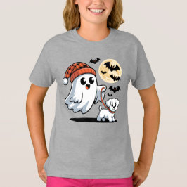 Cute Ghost Walking Maltese Puppy Halloween Night T Shirt