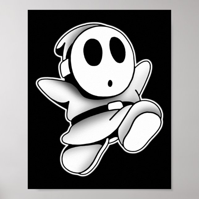 Cute Ghost Wearing Mask Spooky Blackwork Poster (Framsidan)