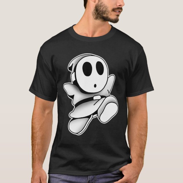 Cute Ghost Wearing Mask Spooky Blackwork T Shirt (Framsida)