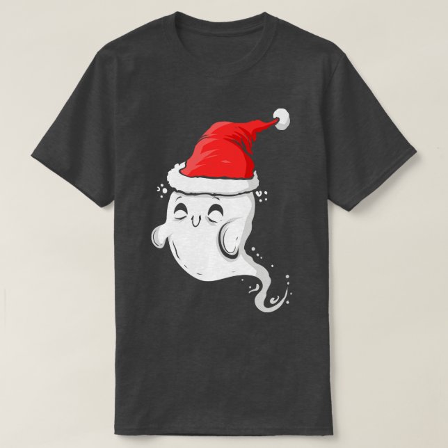 Cute Ghost Wearing Santa Hat jul Halloween H T Shirt (Design framsida)