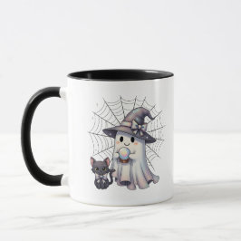 Cute Ghost Witch Black Cat Coquette Halloween Mugg