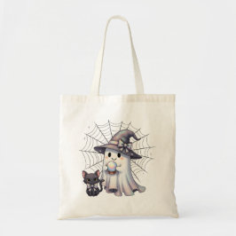 Cute Ghost Witch Black Cat Halloween Trick Treck Tygkasse