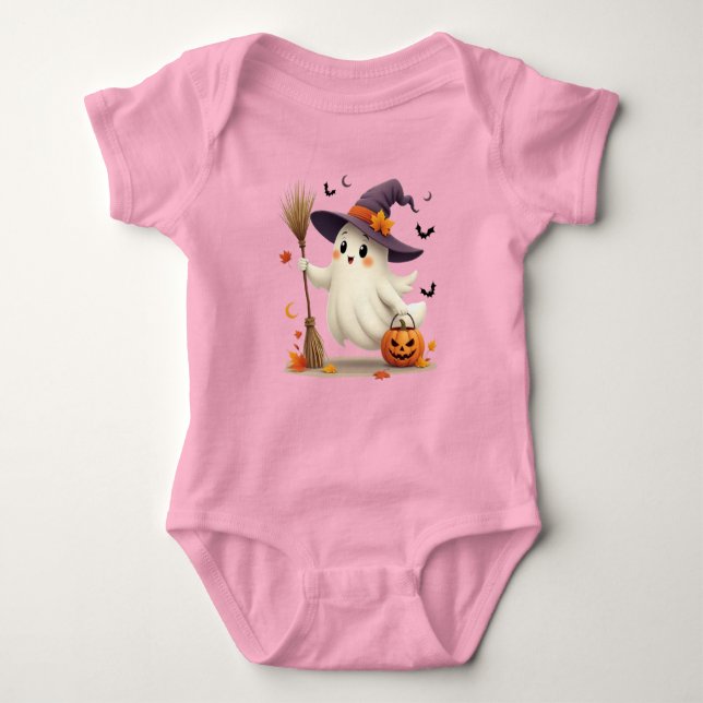 Cute Ghost Witch Halloween Baby Bodykostym T Shirt (Framsida)