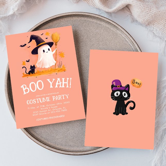 Cute Ghost Witch Kids Halloween Costume Party Inbjudningar (Cute Ghost Witch Kids Halloween Costume Party Invitation)