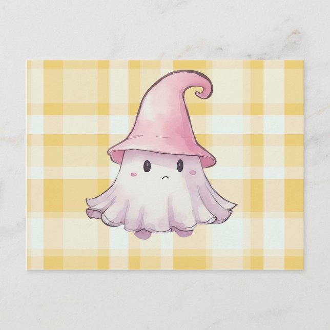 Cute Ghost Witches Hat Orange Play Halloween Helg Vykort (Framsida)