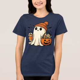 Cute Ghost with Candy & Pumpkin Drink T Shirt