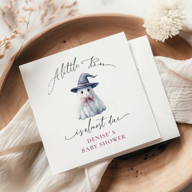 Cute Ghost with Pink Bow & Witch Hat  Baby Shower  Pappersservett (Skapare uppladdad)