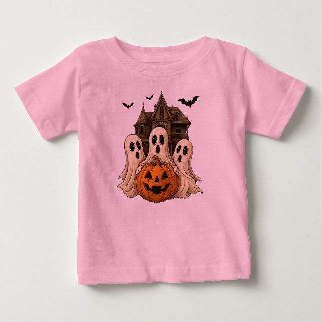 Cute Ghost with Pumpkin Halloween T-Shirt 👻 (Framsida)