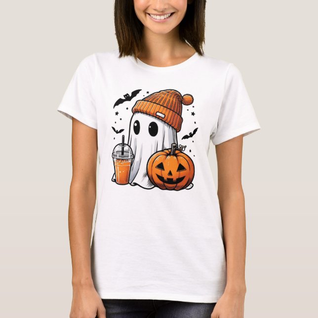 Cute Ghost Womens Halloween T Shirt (Framsida)