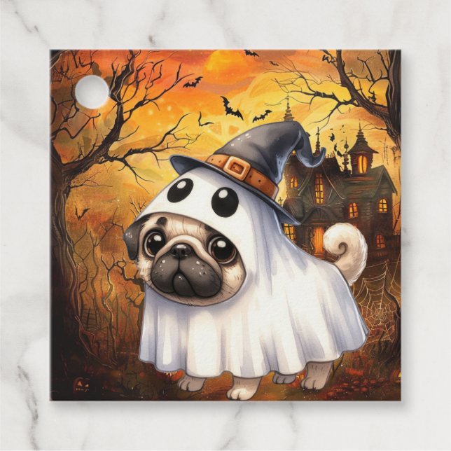 Cute Ghostie Pug Halloween Gåvor Etiketter (Framsida)