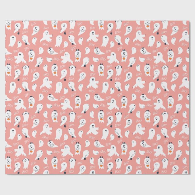 Cute ghosts Halloween Elegant Pink White Presentpapper (Platt)