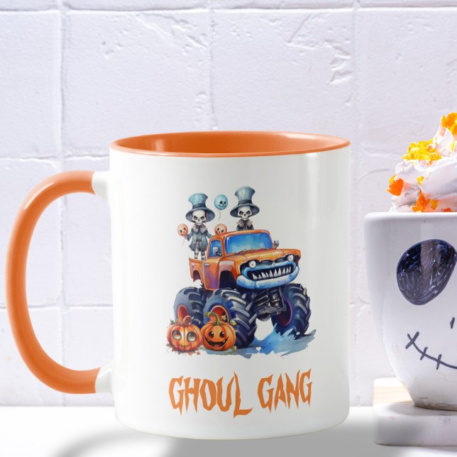Cute Ghoul Gang Lastbil Spooky Typography Hallowee Mugg (Skapare uppladdad)