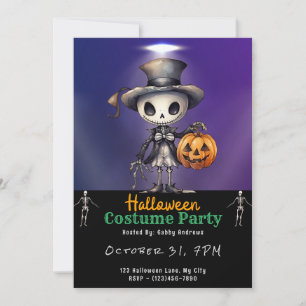 Cute Ghoul i Top hat och Bow Tie Black Halloween Inbjudningar