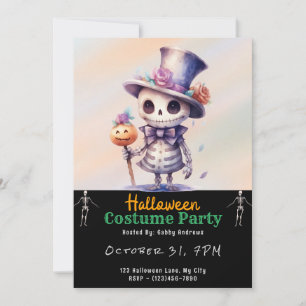 Cute Ghoul i Top hat och Bow Tie Black Halloween Inbjudningar