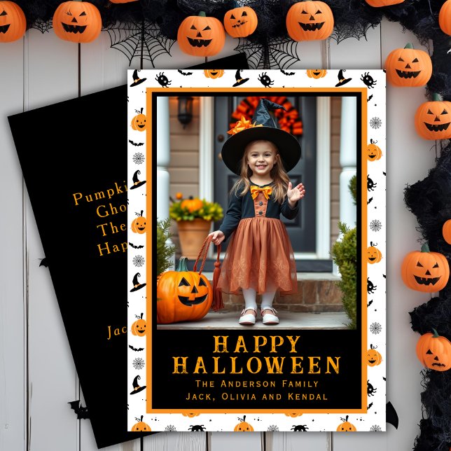 Cute Ghouls Classic Anpassningsbar Halloween Photo Julkort (Cute Ghouls Classic Custom Halloween Photo Holiday Card)