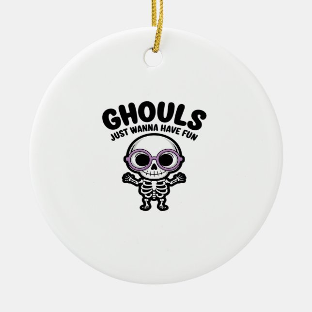 Cute Ghouls vill bara ha Roligt Skeleton Julgransprydnad Keramik (Framsidan)