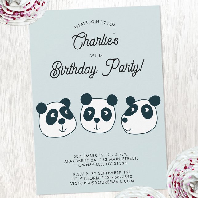 Cute Giant Panda Bear Födelsedagsfest Inbjudningar (Cute panda bear themed personalized kids birthday party invitation)