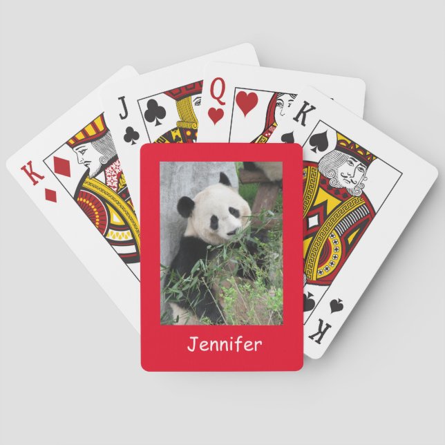Cute Giant Panda, Red Background, Spelkort (Baksidan)