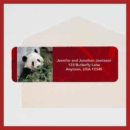 Cute Giant Panda, Red, Personlig Returadress Etikett
