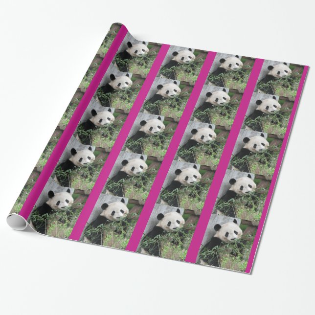 Cute Giant Panda Wrapping Papprare, Shock rosa Tri Presentpapper (Utrullad)