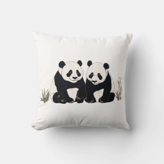 Cute Giant Pandas Sitta Tillsammans Kudde