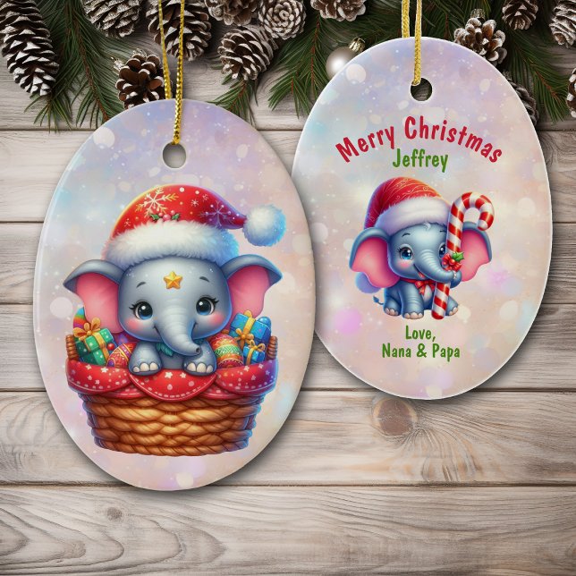 Cute Gift Basket Elephant Kids Julgransprydnad Keramik (Skapare uppladdad)
