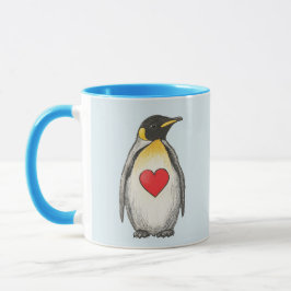 Cute Gift, Kung Penguin med hjärta, egen text, Mugg