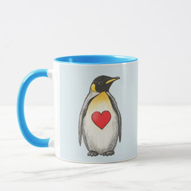 Cute Gift, Kung Penguin med hjärta, egen text, Mugg (Vänster)