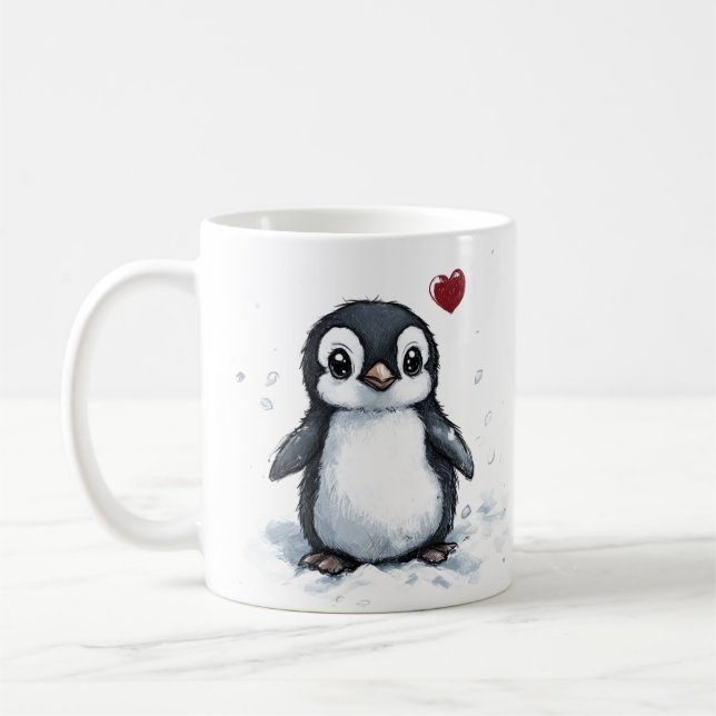 Cute Gift, Little Penguin with Heart, own text, Kaffemugg (Vänster)
