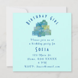 Cute Gifts for Birthday Girl Blue Grönt Inbjudningar