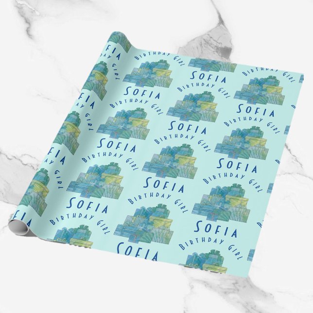 Cute Gifts for Birthday Girl Blue Grönt Presentpapper (Skapare uppladdad)