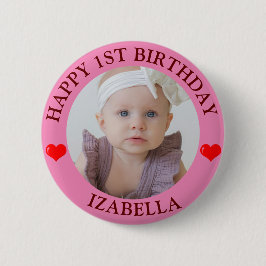 Cute Gifts Grattis på födelsedagen-knapp - rött hj Knapp