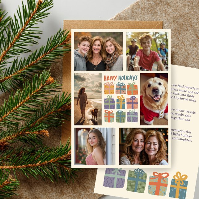 Cute Gifts Presenter Hand Drawn ANPASSNINGSBAR 6 P Julkort (Cute Gifts Presents Hand-Drawn CUSTOM 6 PHOTO Holiday Card
)