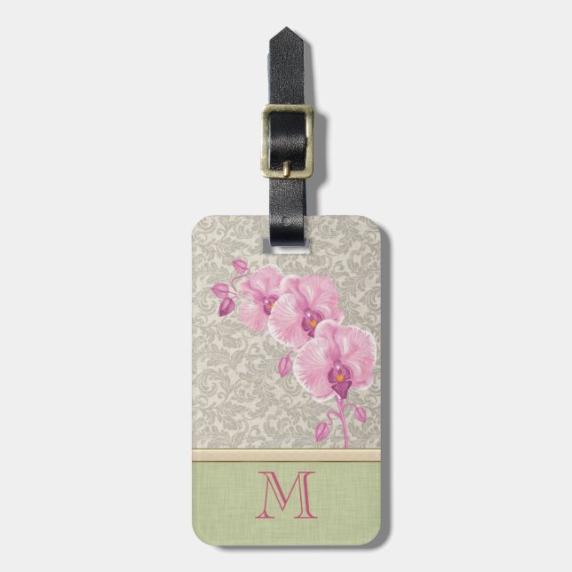 Cute, gigantisk elegant, orchid monogram bagagebricka (Vertikal Framsida)