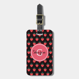 Cute, gigantisk, svart rosa, jordgubbsmonogram mön bagagebricka
