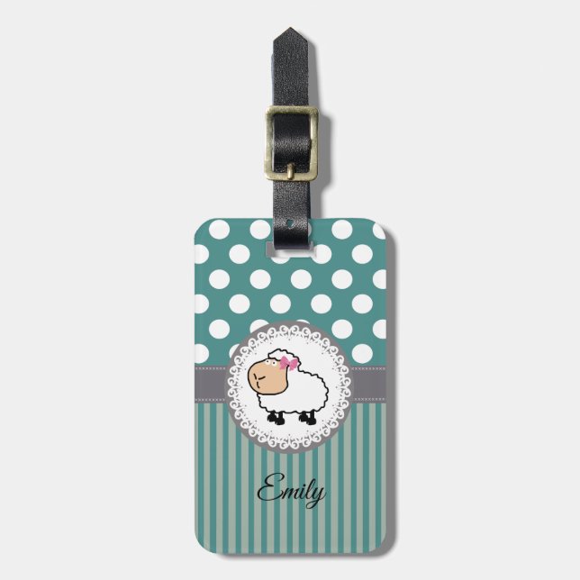 Cute, gigantiska får polka dots rand bagagebricka (Vertikal Framsida)