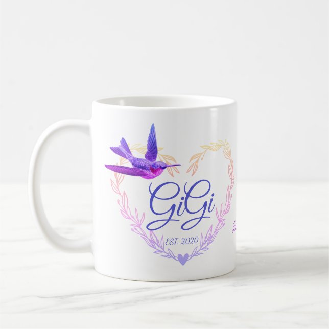 Cute Gigi Heart Hummingbird Lila Rosa Kaffemugg (Vänster)