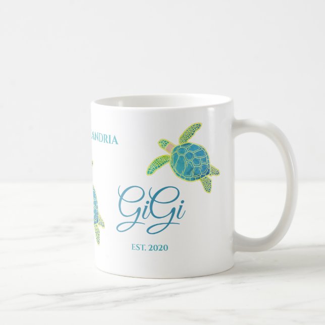 Cute Gigi Sea Turtle Teal Aqua Turquise Blue Cof Kaffemugg (Höger)
