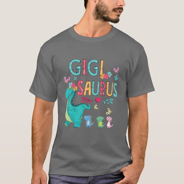 Cute Gigisaurus Flower Butterfly Dinosaur Mor T Shirt (Framsida)