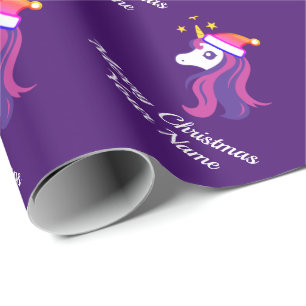 Cute gigly rosa unicorn med jultomten presentpapper