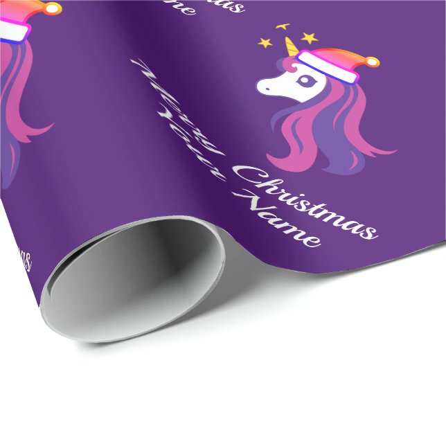 Cute gigly rosa unicorn med jultomten presentpapper (Rullad Hörn)