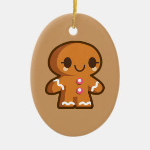 Cute Gingberbröd Man Julgransprydnad Keramik