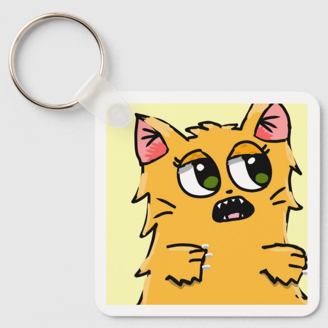 Cute Ginger Cat Aluminium Nyckelring (Framsida)