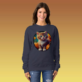 Cute Ginger Cat Autumn Fall Pumpkins Women's T Shirt