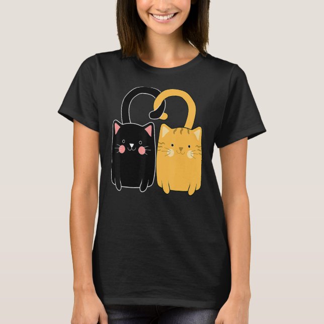 Cute Ginger Cat Black Kitten Kärlek Valentines day T Shirt (Framsida)